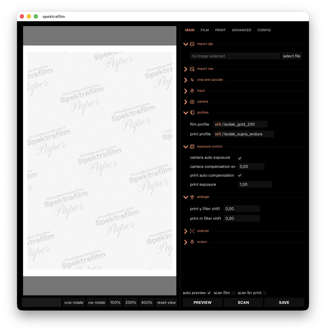*spektrafilm* native GUI